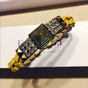 Lia Sophia “Confidant” Yellow Braided Leather Matte Gold Wrap Bracelet NEW